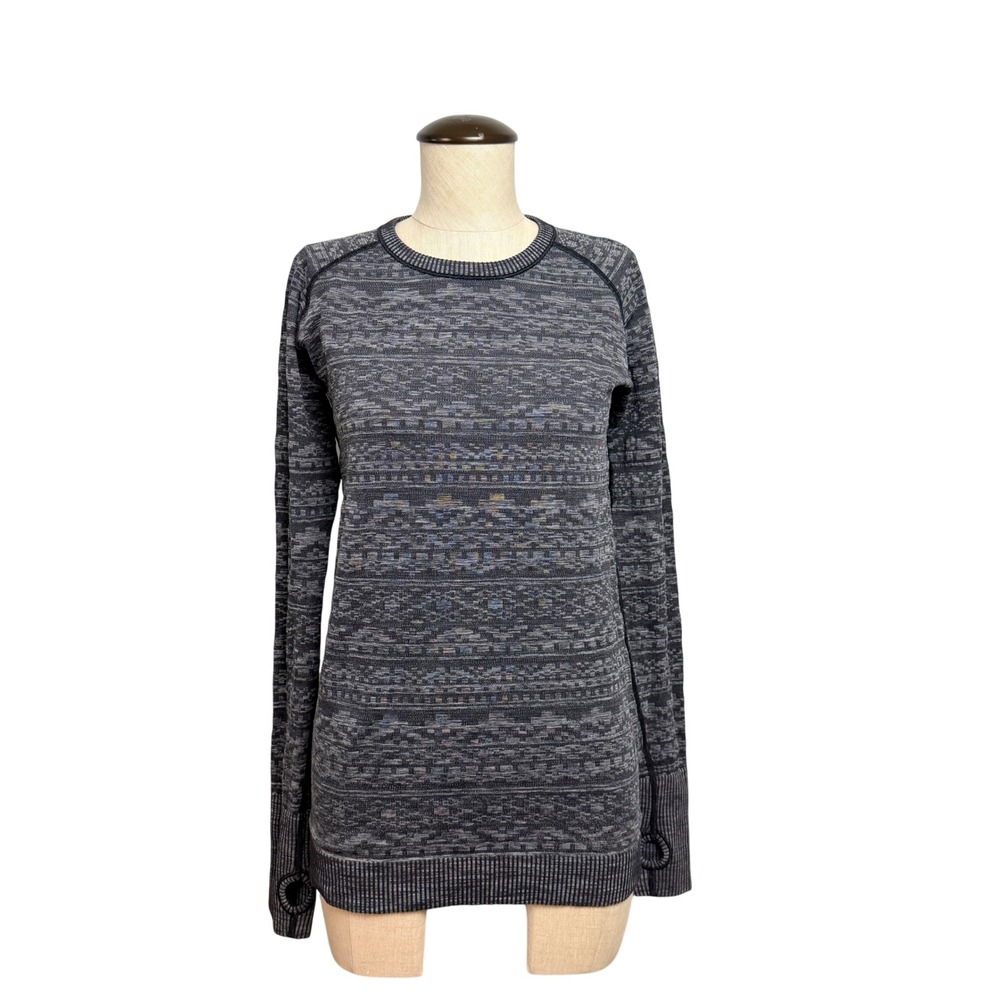 Lululemon Rest Less Pullover Gray Black Space Dye Knit Thumbholes Size 4‎ 6